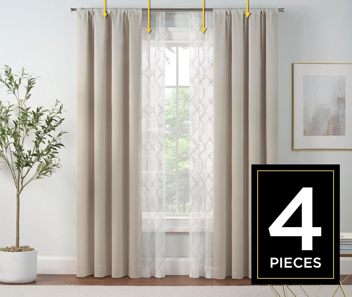 37x84" 4‑Piece Linen Blackout Curtain Set