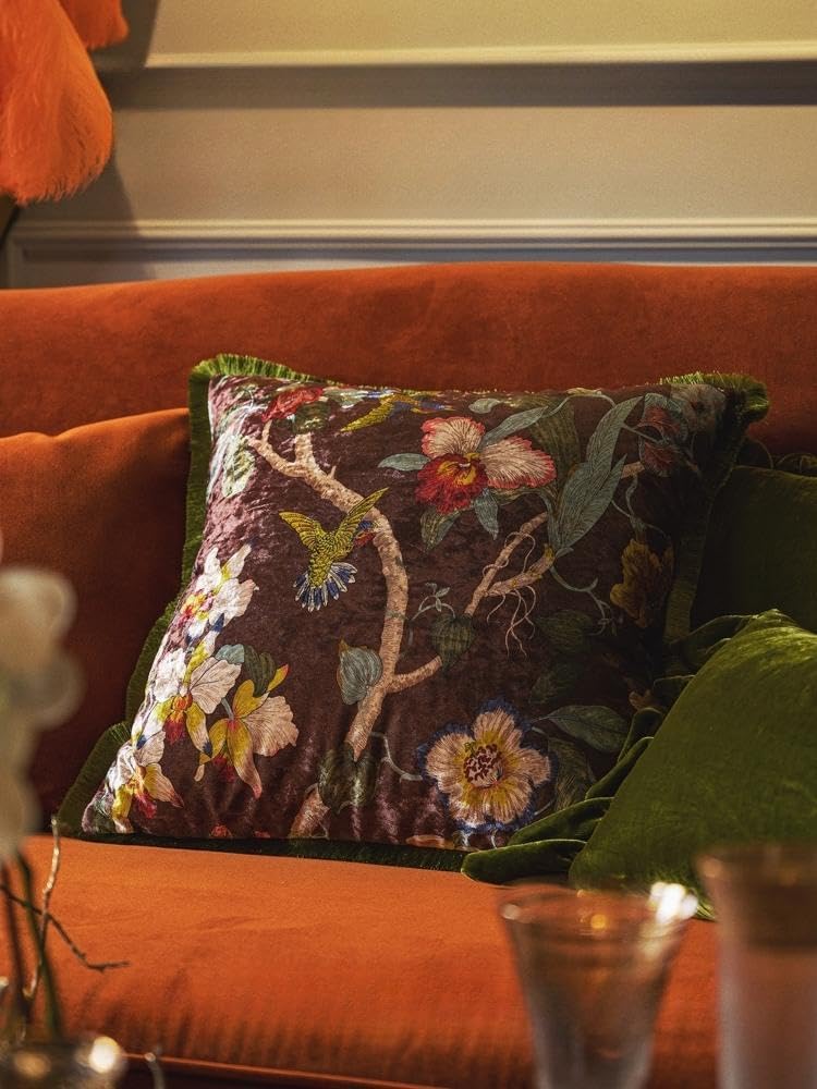 Brown Vintage Chinese‑Style Velvet Pillow Cover