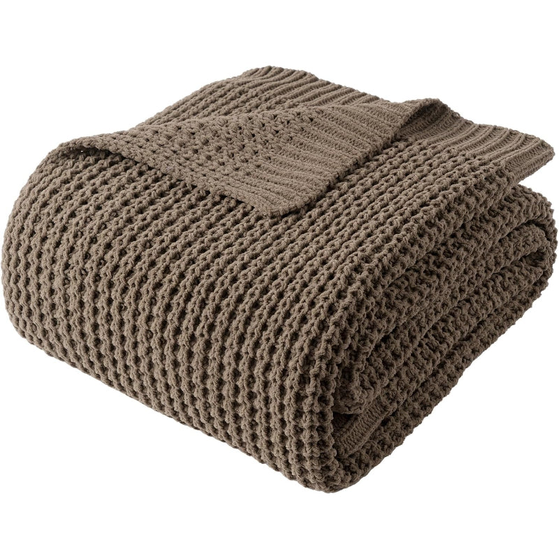 Camel Tan Waffle Knit Throw Blanket 50x60 Inch