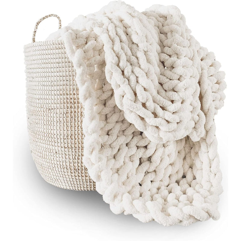 Cream White Jumbo Chenille Knit Throw 30x40"