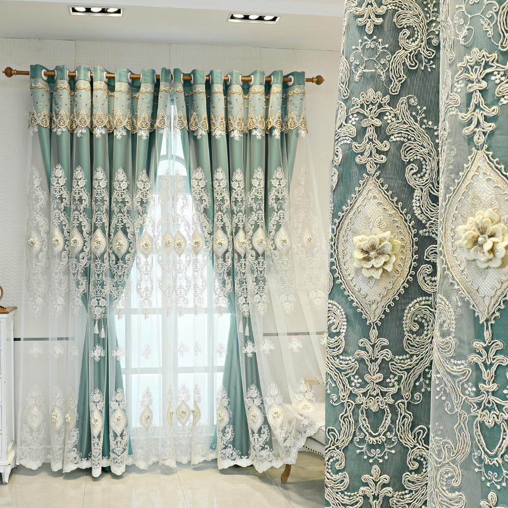 W51xL84" Set of 2 3D Relief Embroidery Curtains