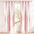 Set of 2 Pink Blackout Curtains with White Sheer 84"