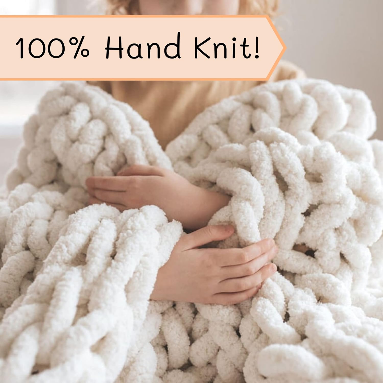 Cream White Jumbo Chenille Knit Throw 30x40"