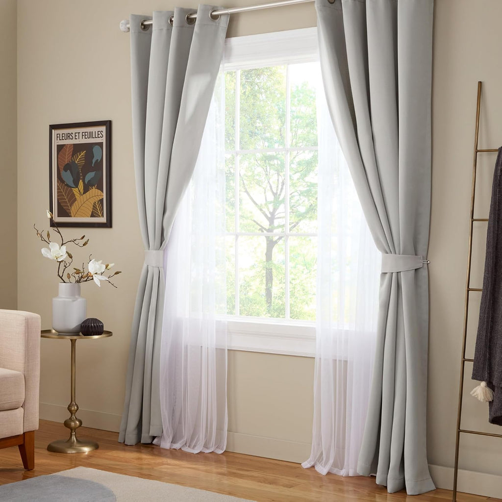 52x84" Set of 2 Grey Double‑Layer Curtains