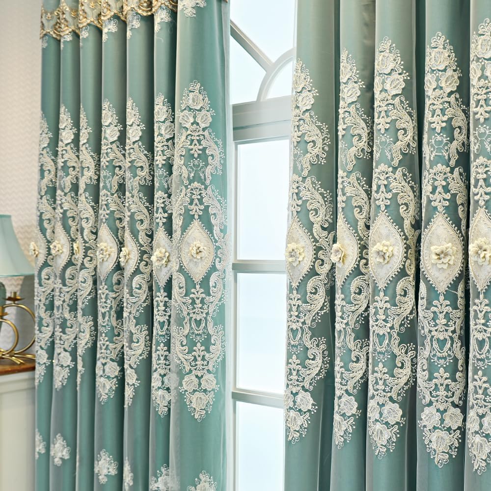 W51xL84" Set of 2 3D Relief Embroidery Curtains