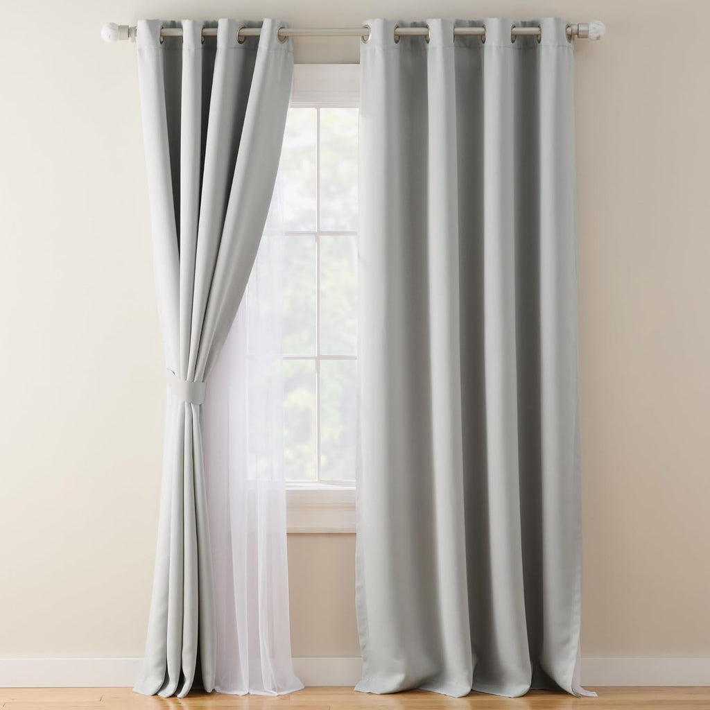 52x84" Set of 2 Grey Double‑Layer Curtains