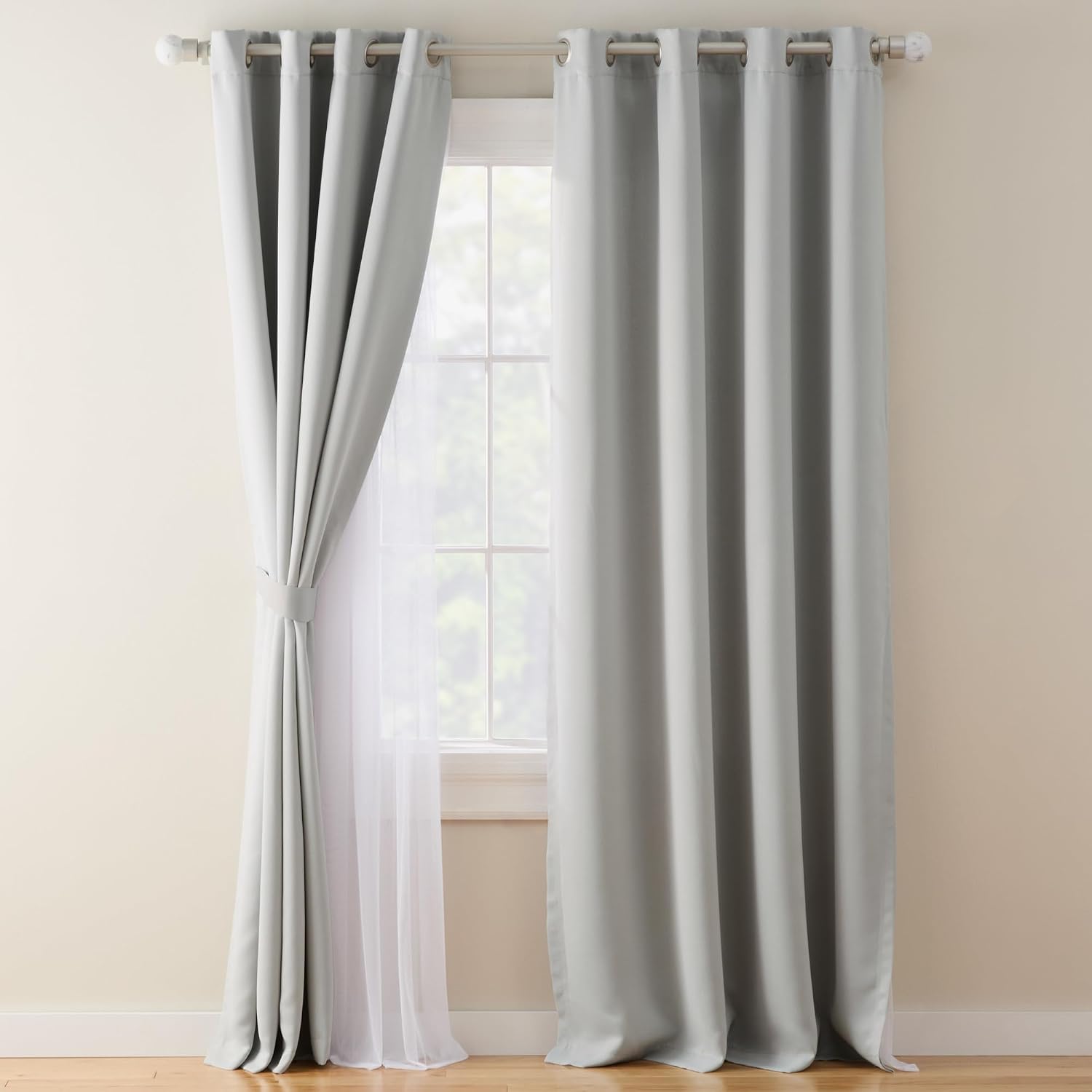 52x84" Set of 2 Grey Double‑Layer Curtains