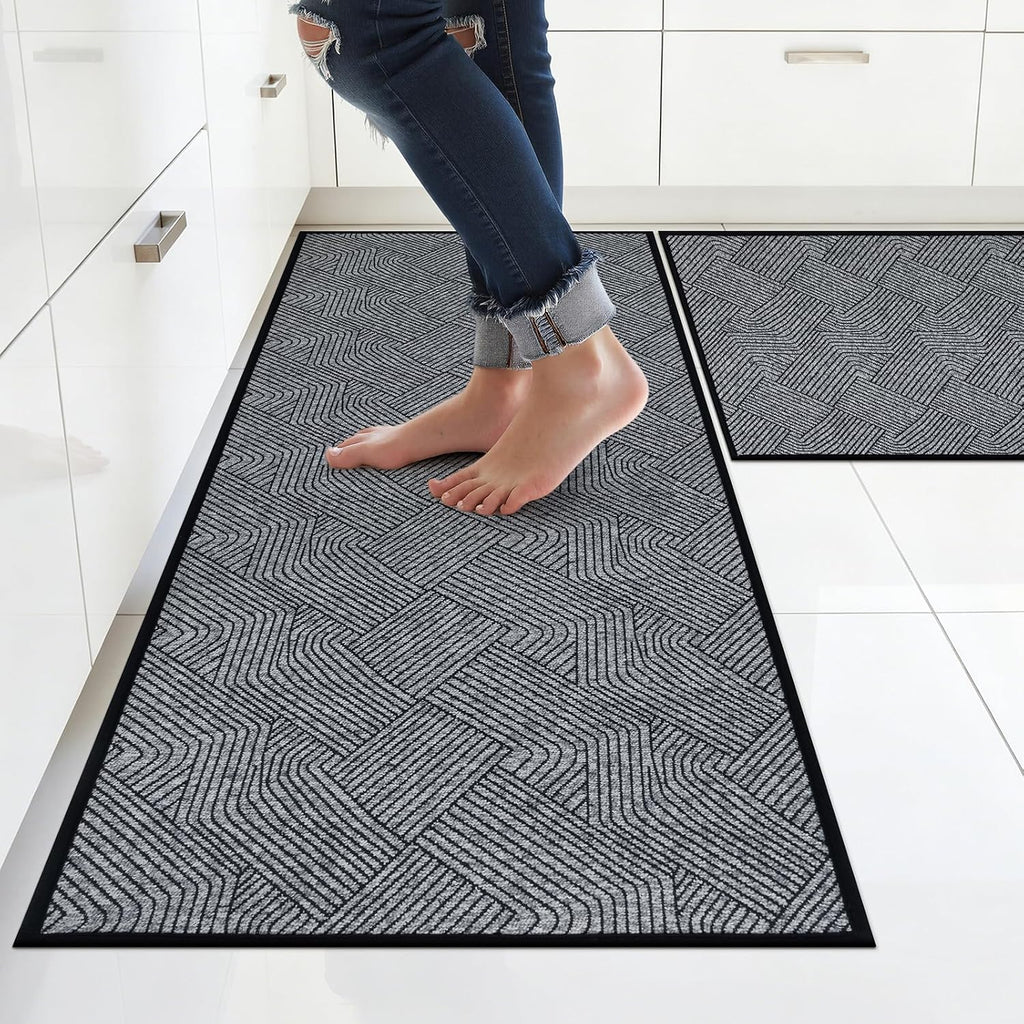 Light Grey Washable Kitchen Rug Set of 2
