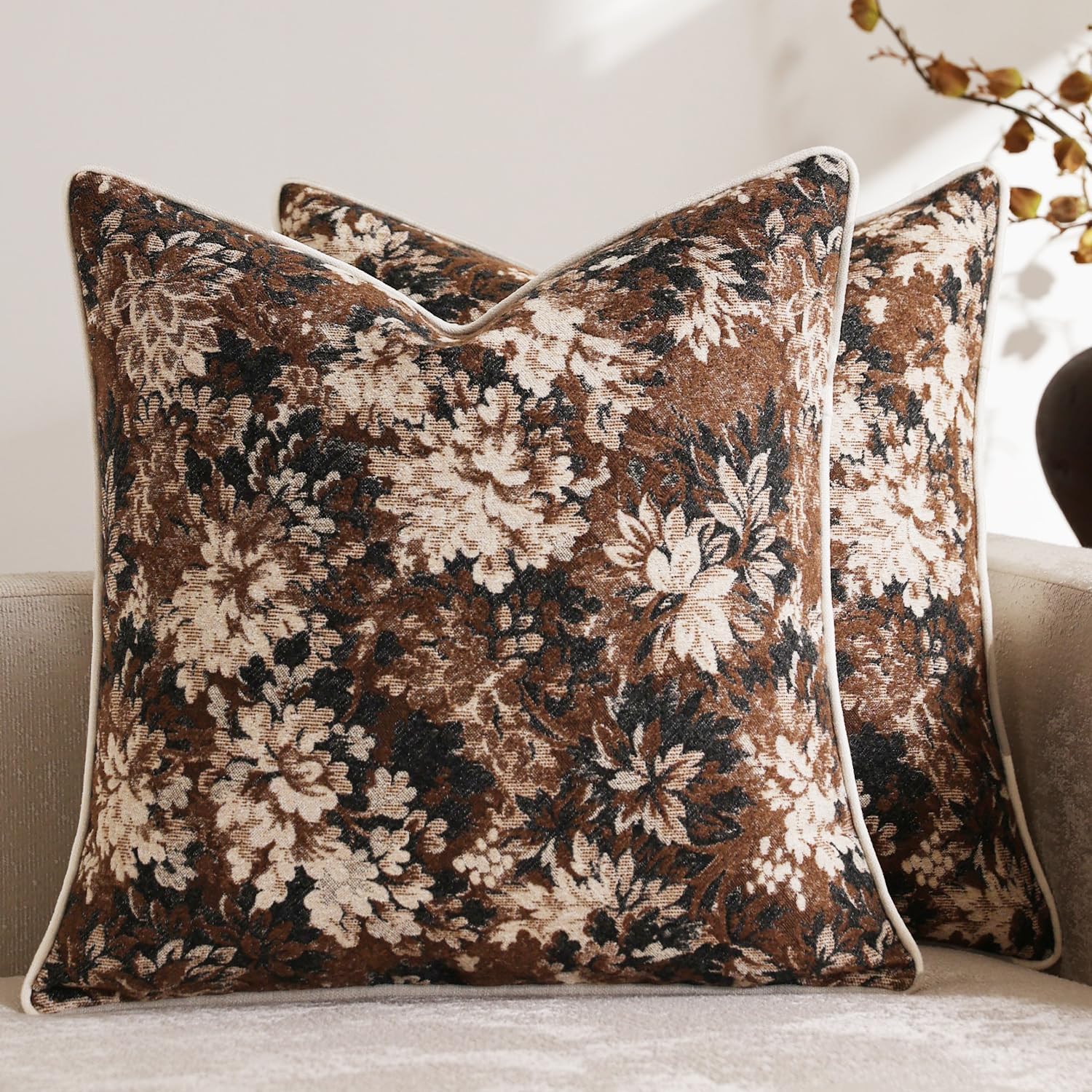 20x20" Set of 2 Dark Brown Chenille Pillow Covers