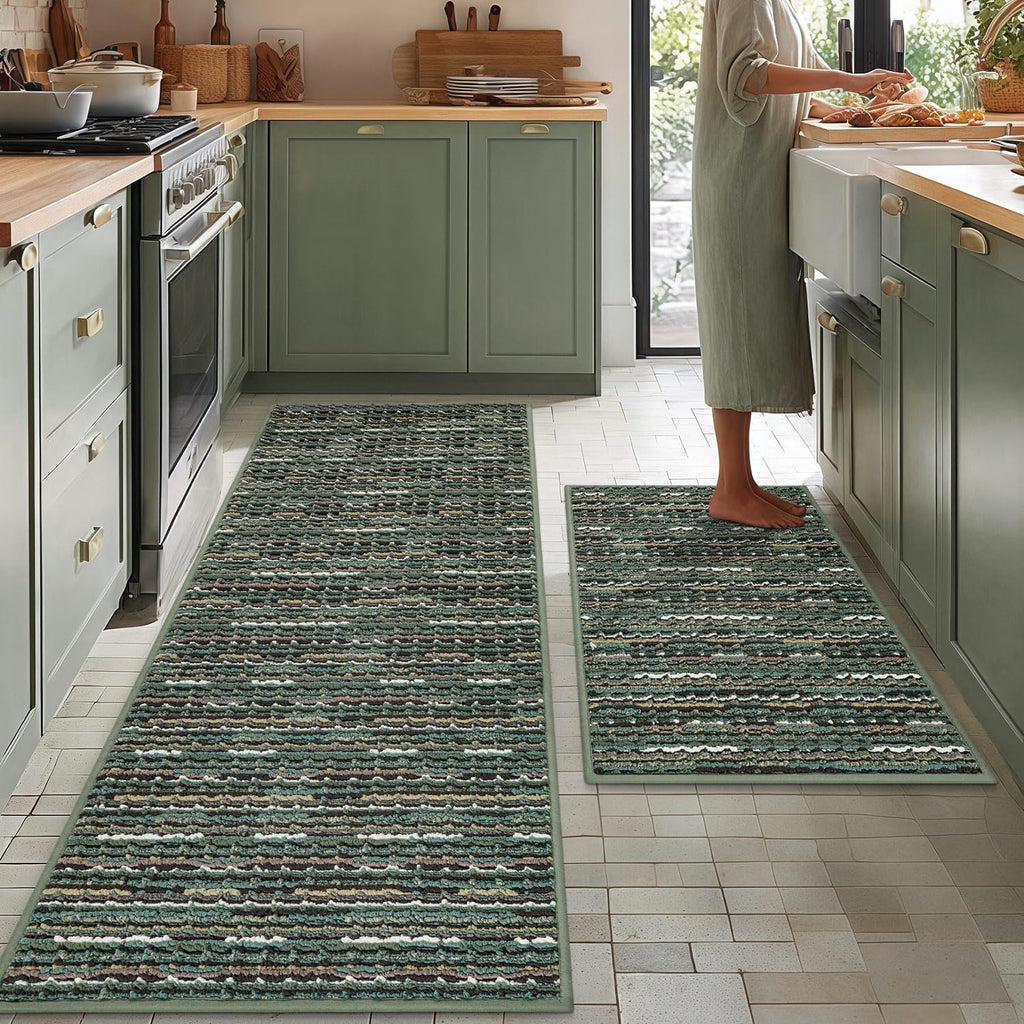 Green Non‑Slip Kitchen Rug Set of 2