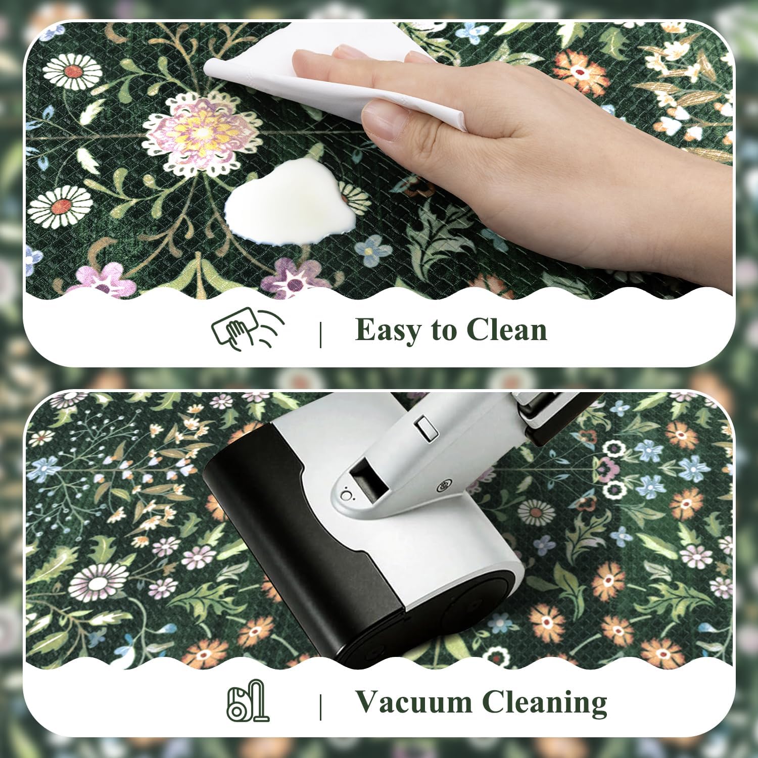 Green Scalloped Anti‑Fatigue Kitchen Rug Set of 3
