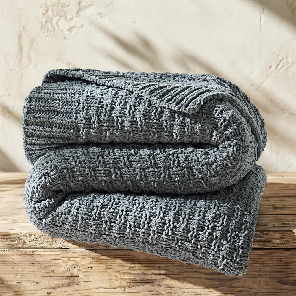 Dusk Blue Chunky Chenille Throw Blanket 50x60 Inch