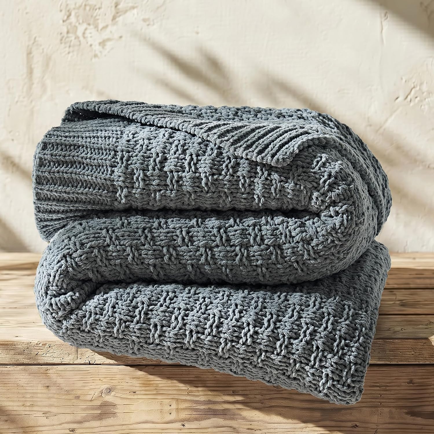 Dusk Blue Chunky Chenille Throw Blanket 50x60 Inch