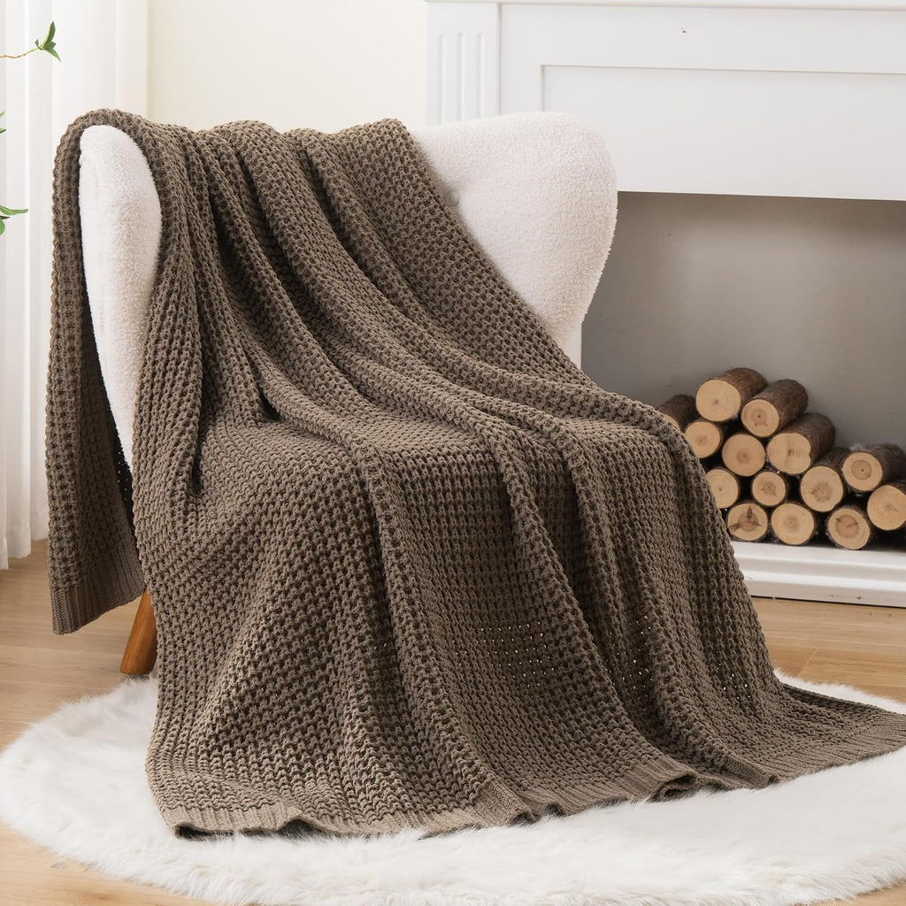Camel Tan Waffle Knit Throw Blanket 50x60 Inch