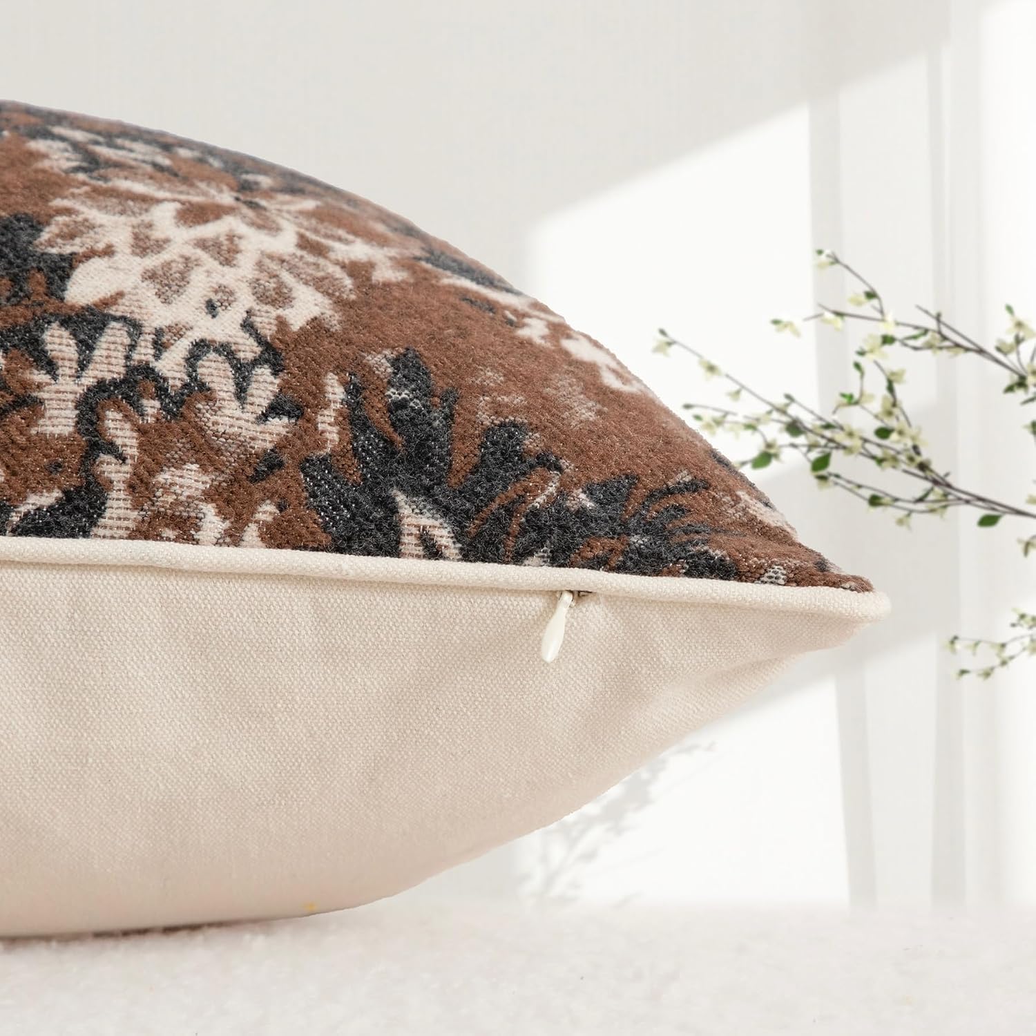 Set of 2 Coffee Brown Tapestry Chenille Pillow Covers