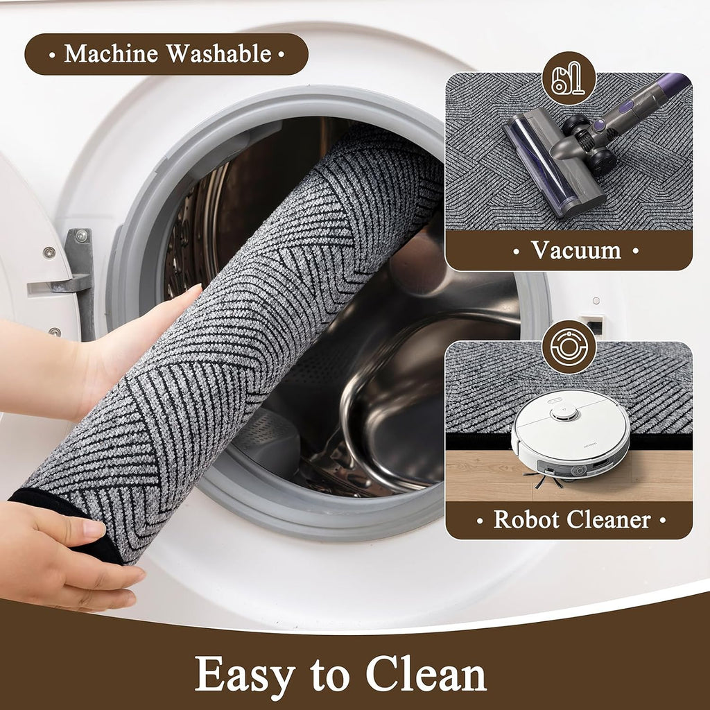 Light Grey Washable Kitchen Rug Set of 2