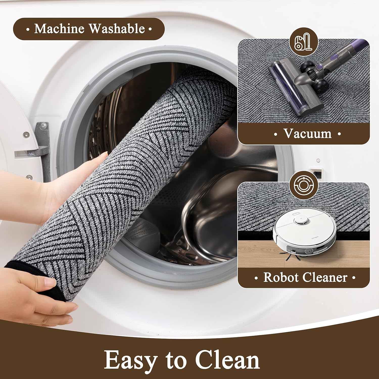 Light Grey Washable Kitchen Rug Set of 2