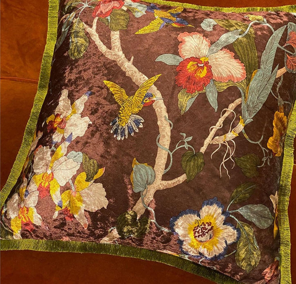 Brown Vintage Chinese‑Style Velvet Pillow Cover