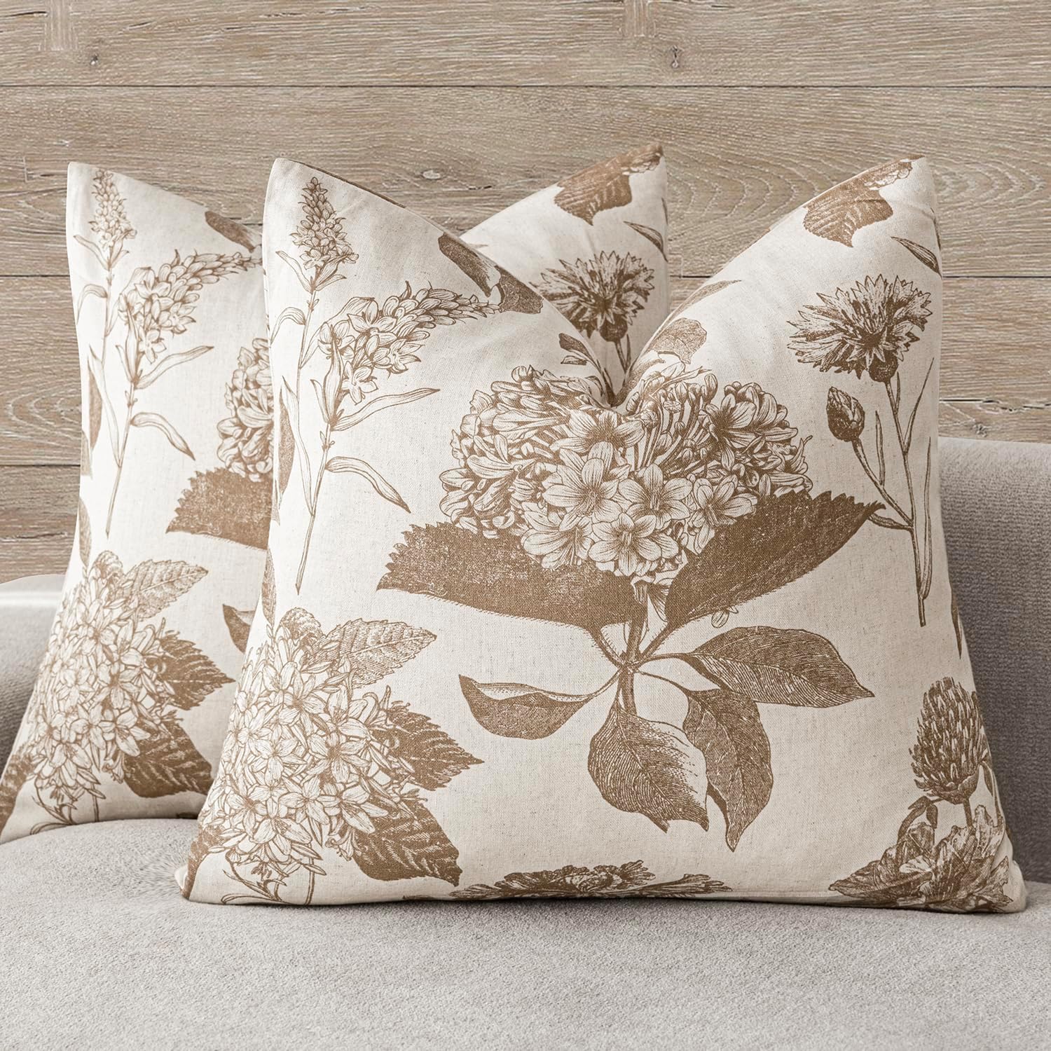 18x18" Set of 2 Linen Floral Pillow Covers
