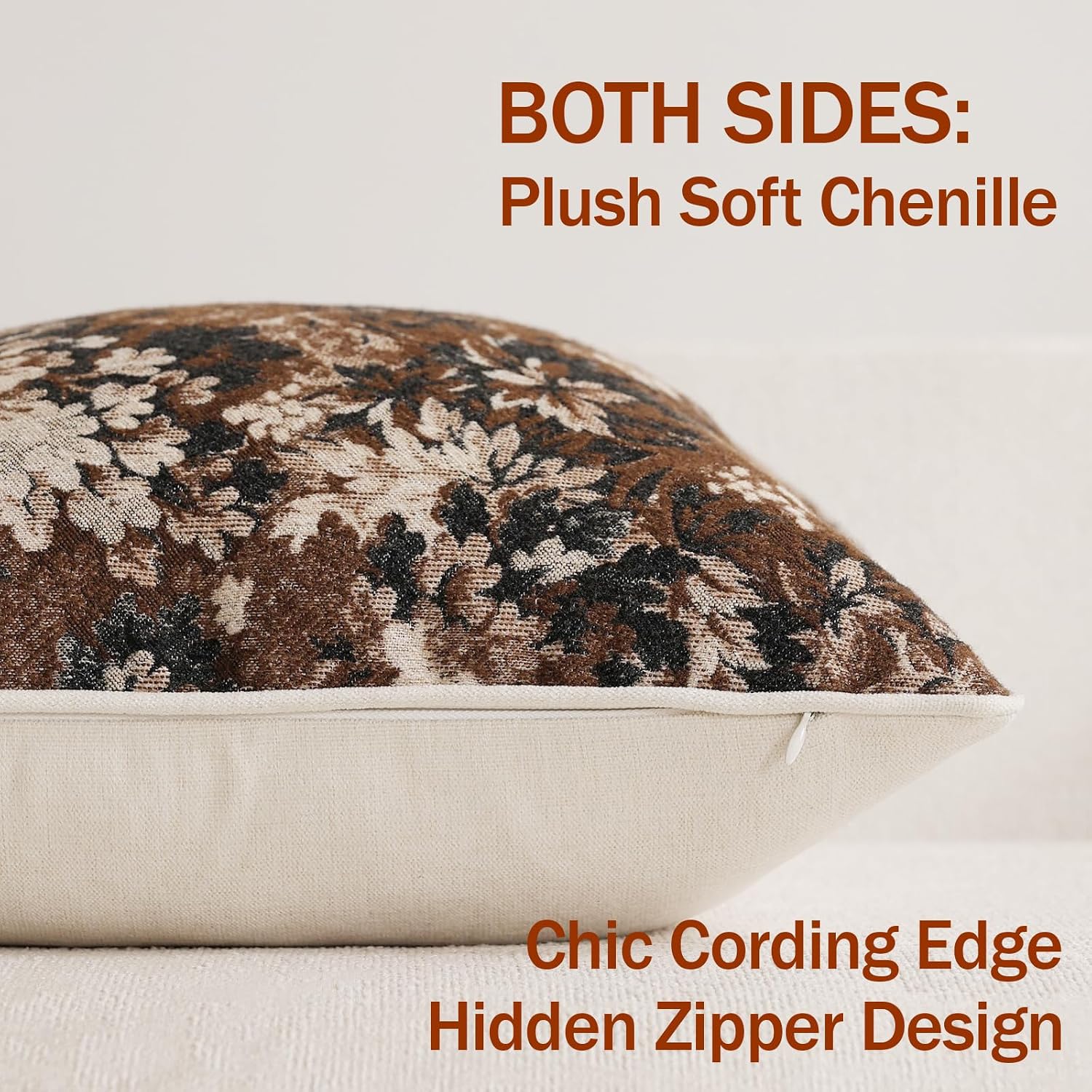 20x20" Set of 2 Dark Brown Chenille Pillow Covers