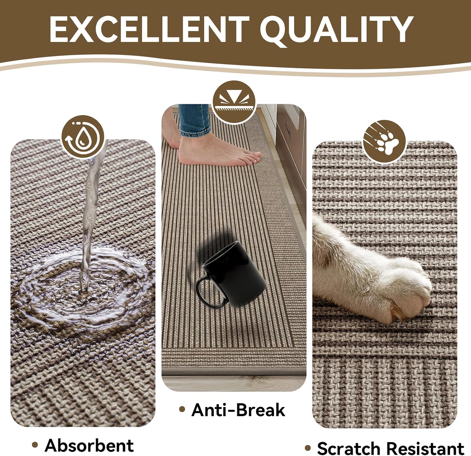 Brown Kitchen Rug Set of 2