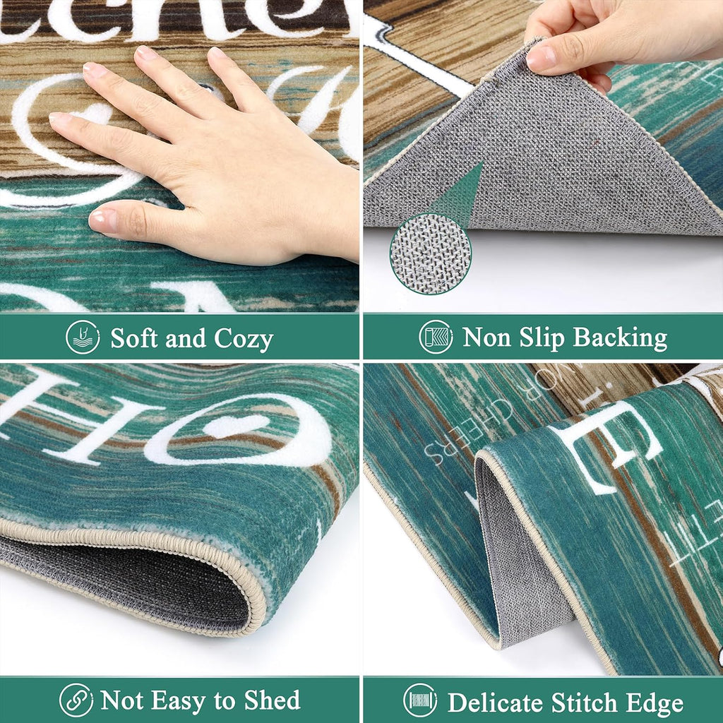 Teal Boho Washable Kitchen Rug Set of 3