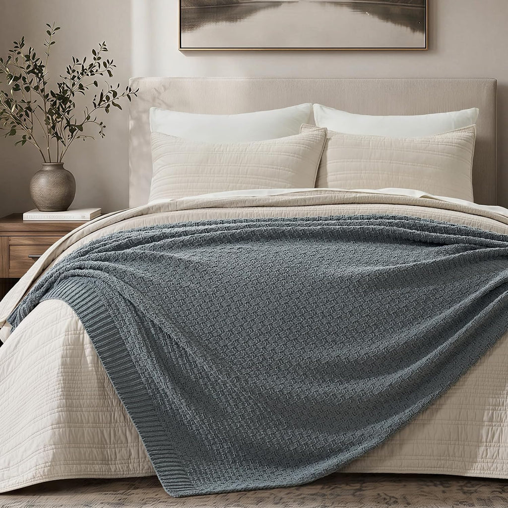 Dusk Blue Chunky Chenille Throw Blanket 50x60 Inch