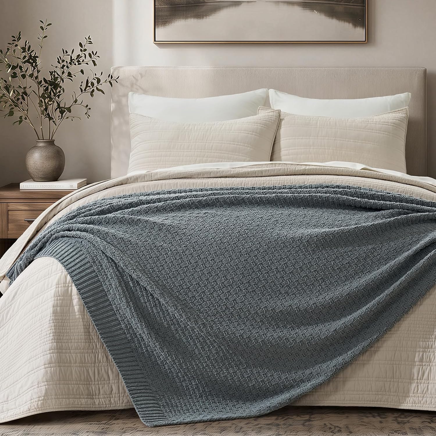 Dusk Blue Chunky Chenille Throw Blanket 50x60 Inch