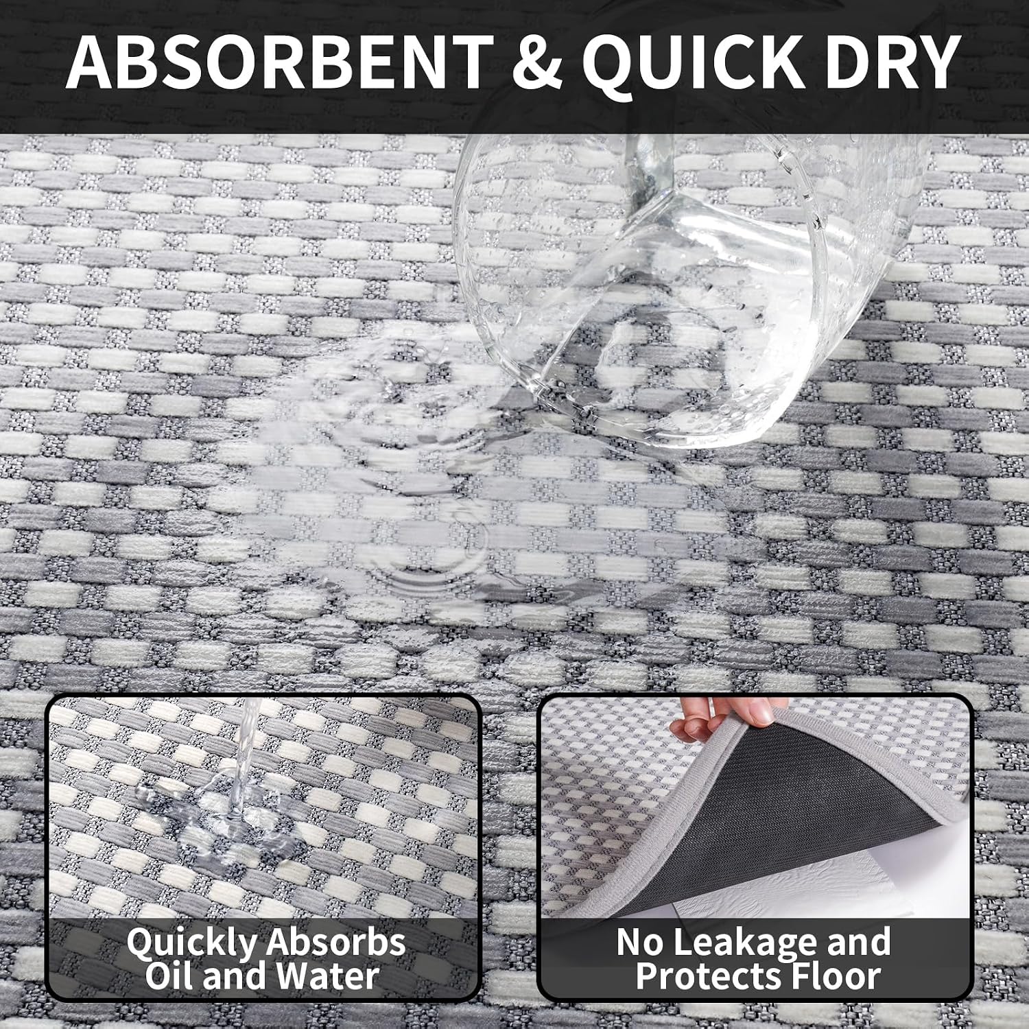 Gray Non‑Slip Washable Kitchen Rug 17"x47"