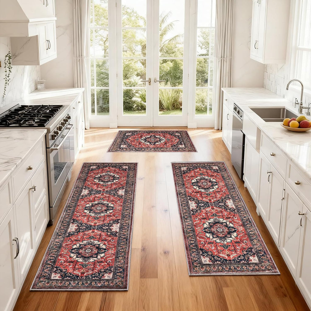 Boho Non‑Slip Washable Kitchen Rug Set of 3