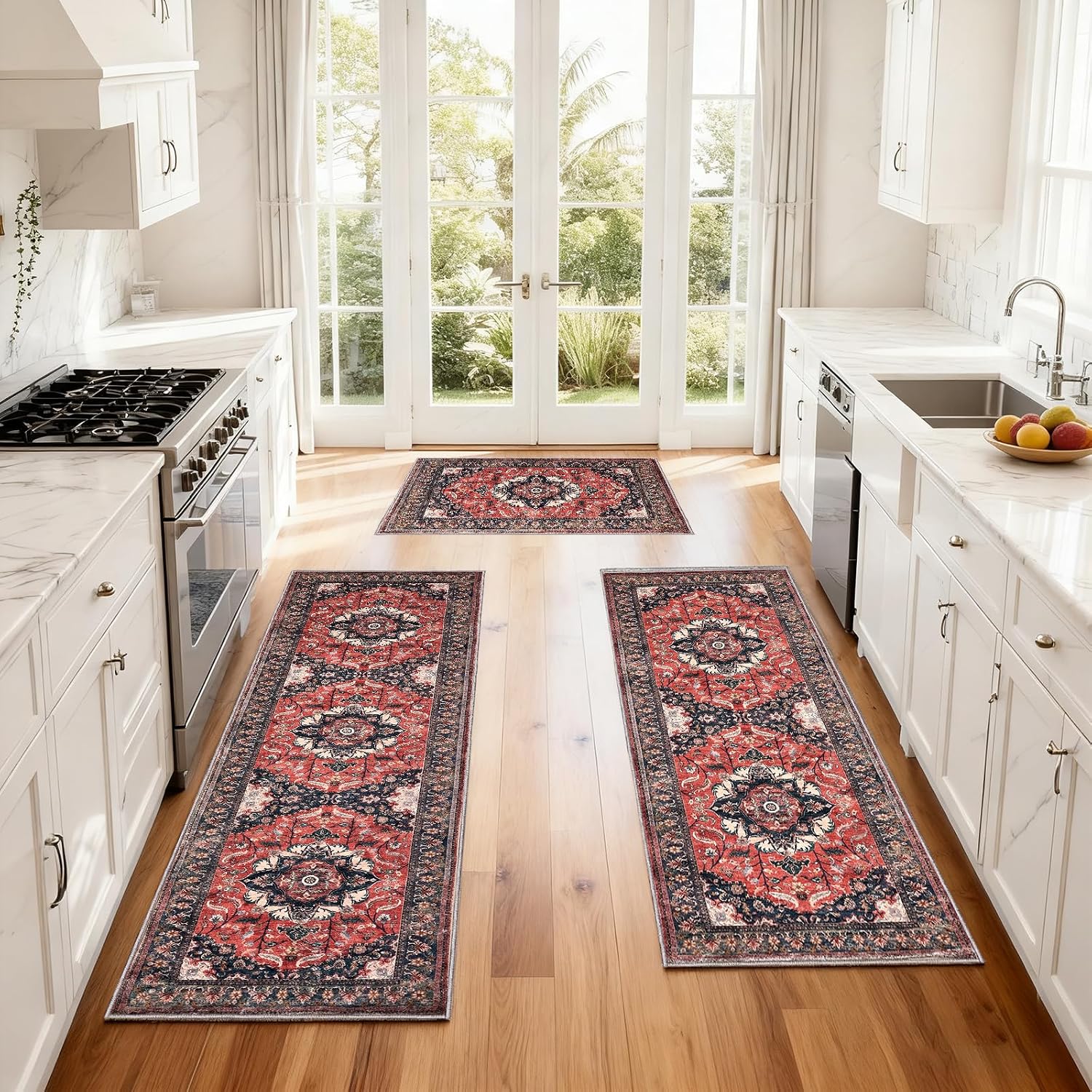 Boho Non‑Slip Washable Kitchen Rug Set of 3