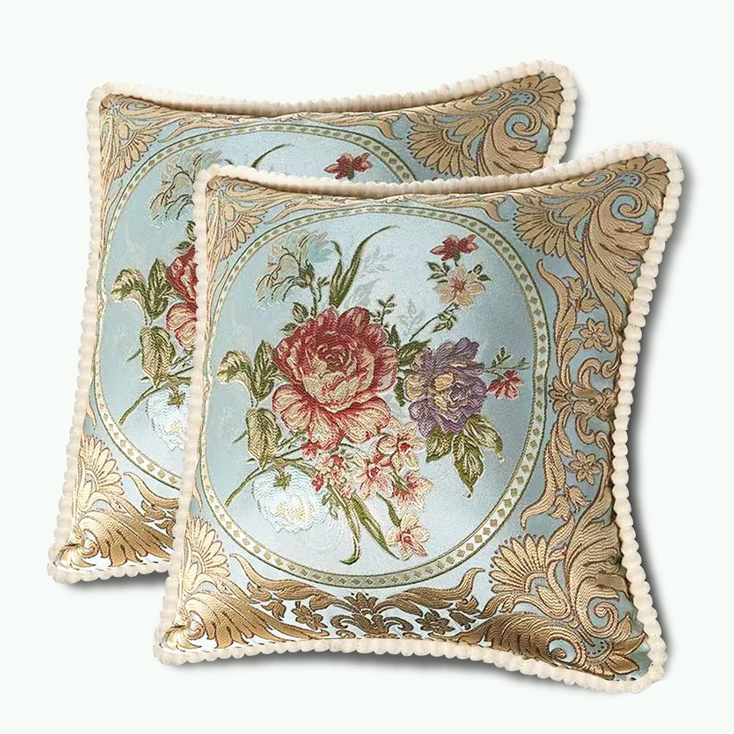 Set of 2 Jacquard Embroidered Pillow Covers