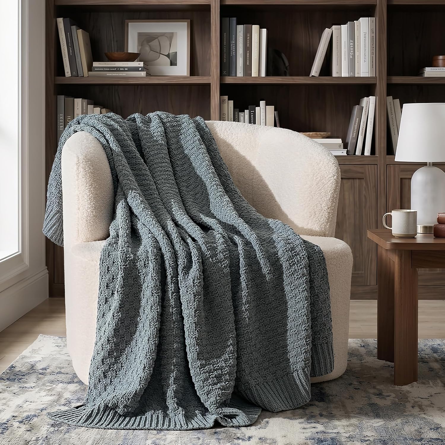 Dusk Blue Chunky Chenille Throw Blanket 50x60 Inch