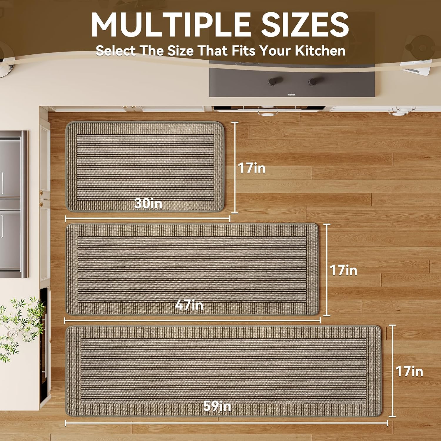 Brown Kitchen Rug Set of 2