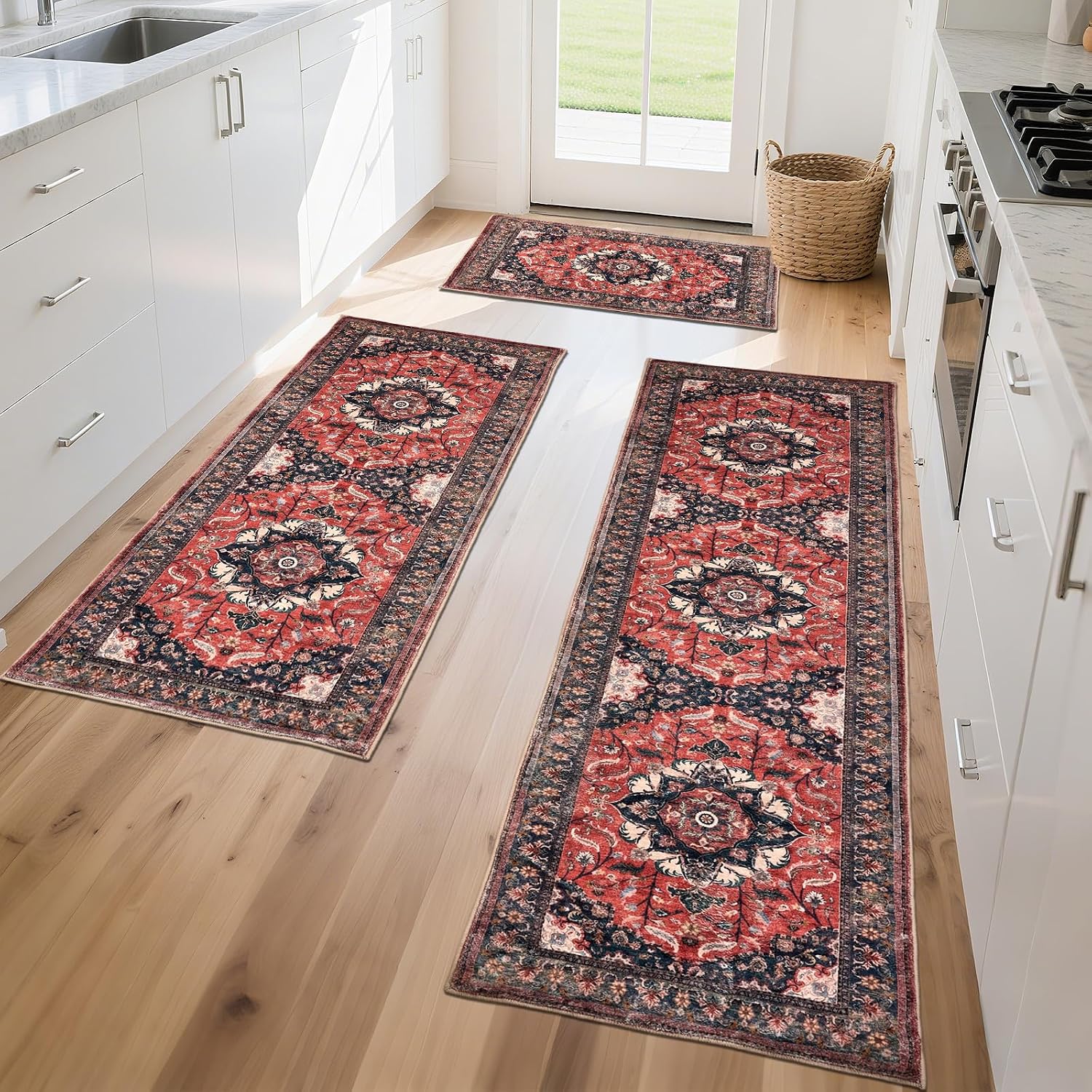 Boho Non‑Slip Washable Kitchen Rug Set of 3
