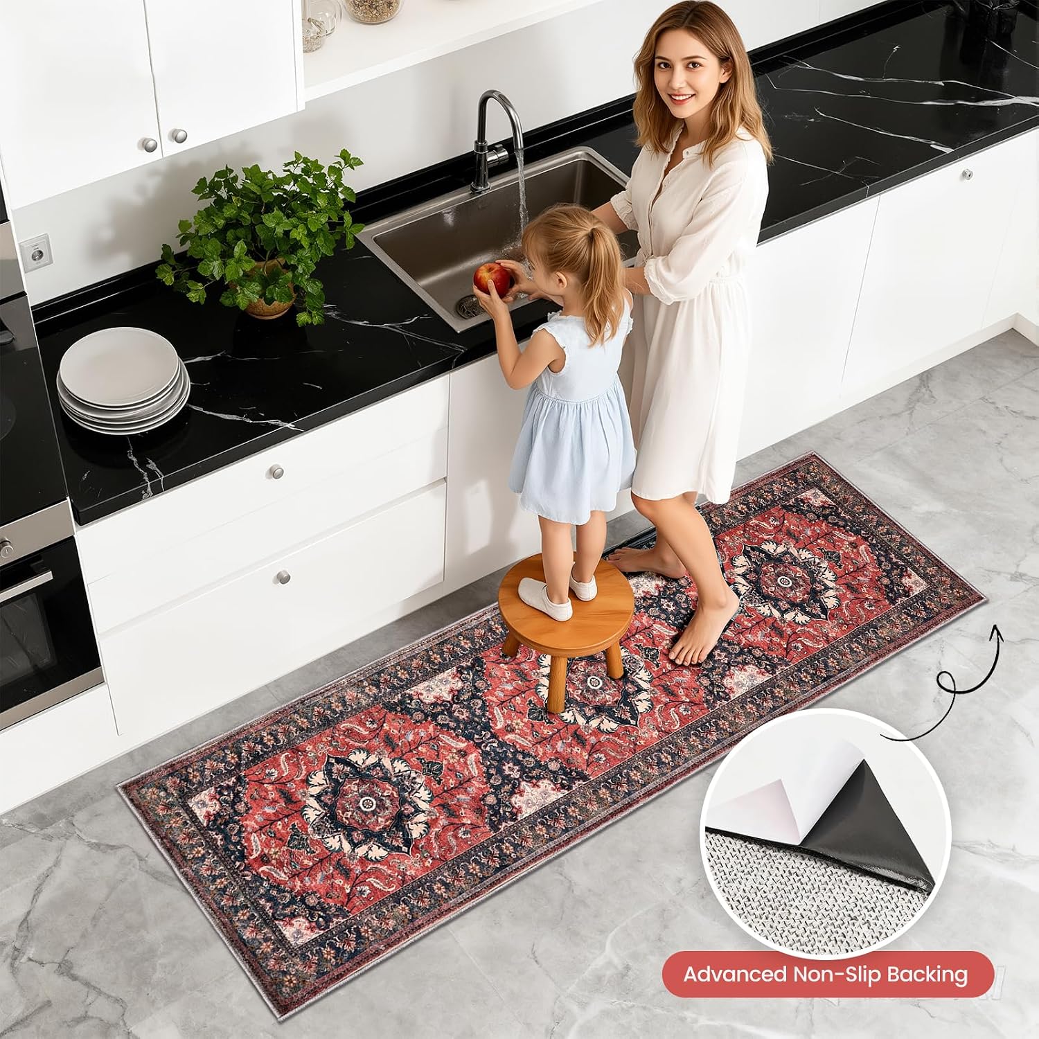 Boho Non‑Slip Washable Kitchen Rug Set of 3