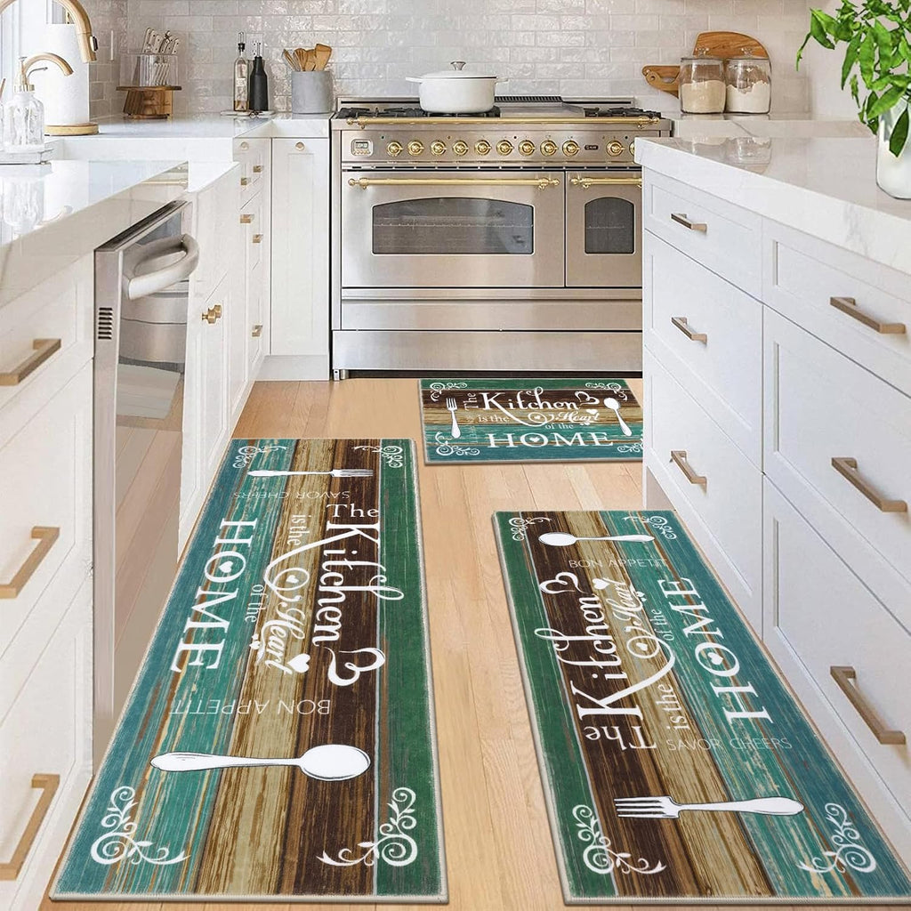 Teal Boho Washable Kitchen Rug Set of 3