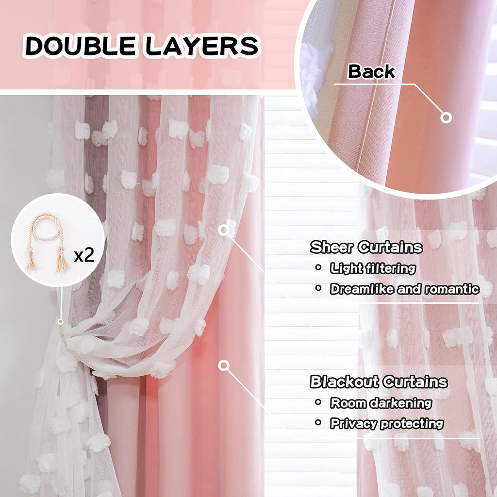 52x84" Pink Double‑Layer Blackout Curtains