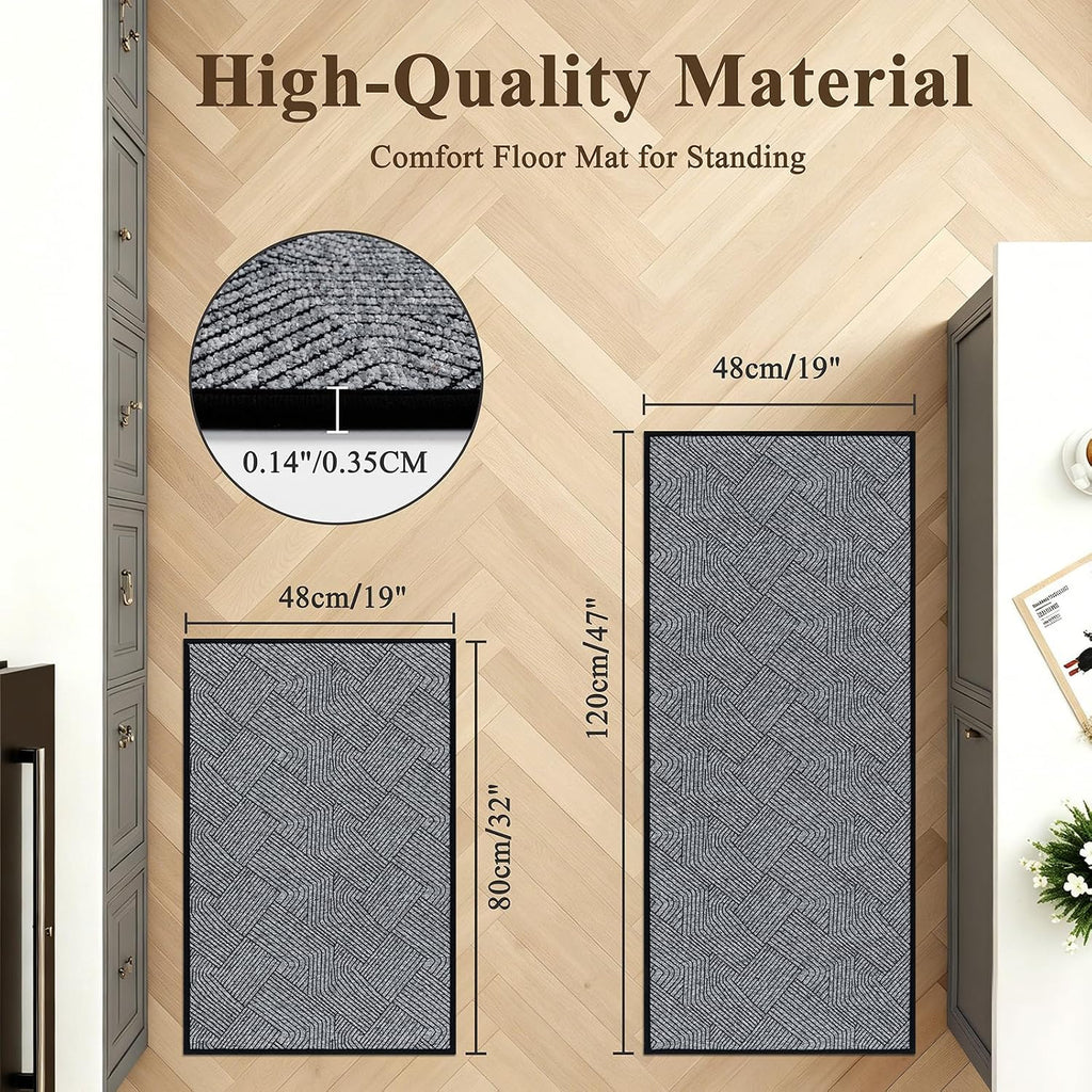 Light Grey Washable Kitchen Rug Set of 2