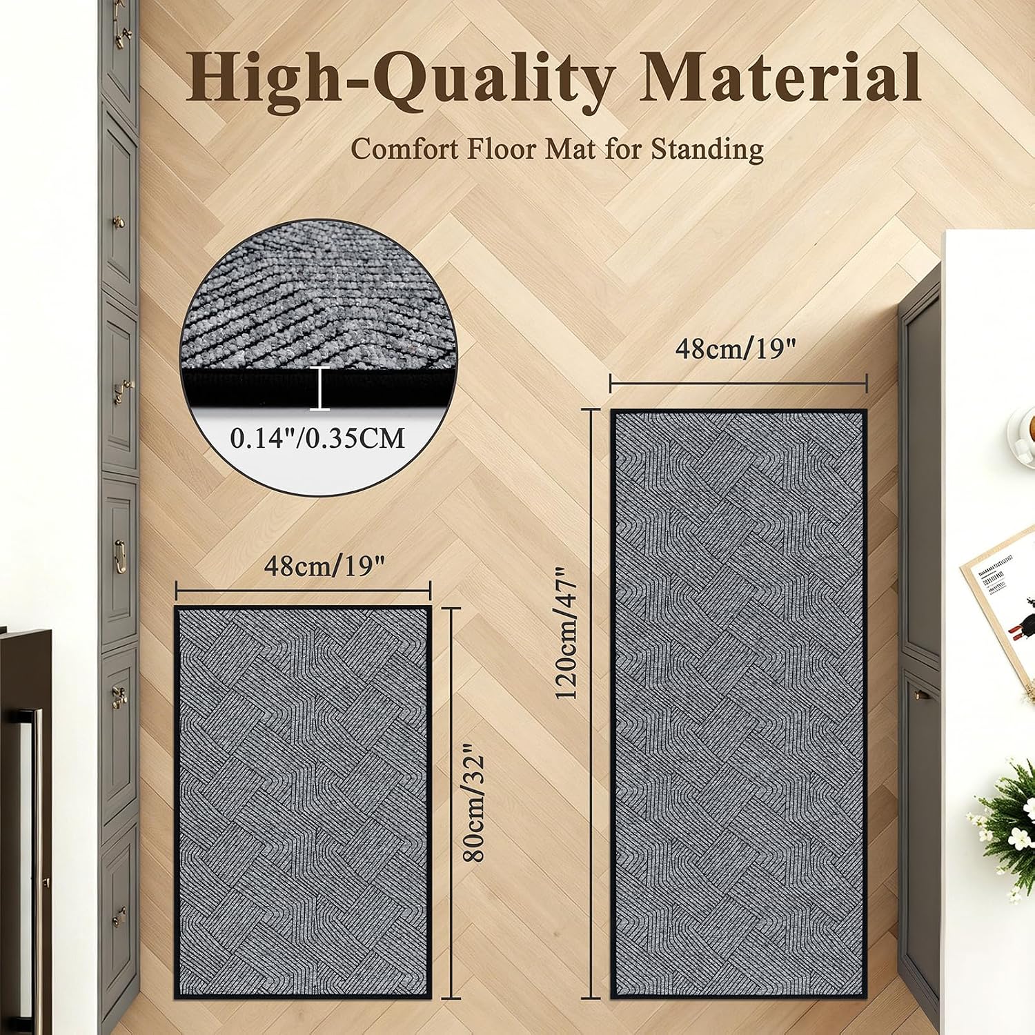 Light Grey Washable Kitchen Rug Set of 2