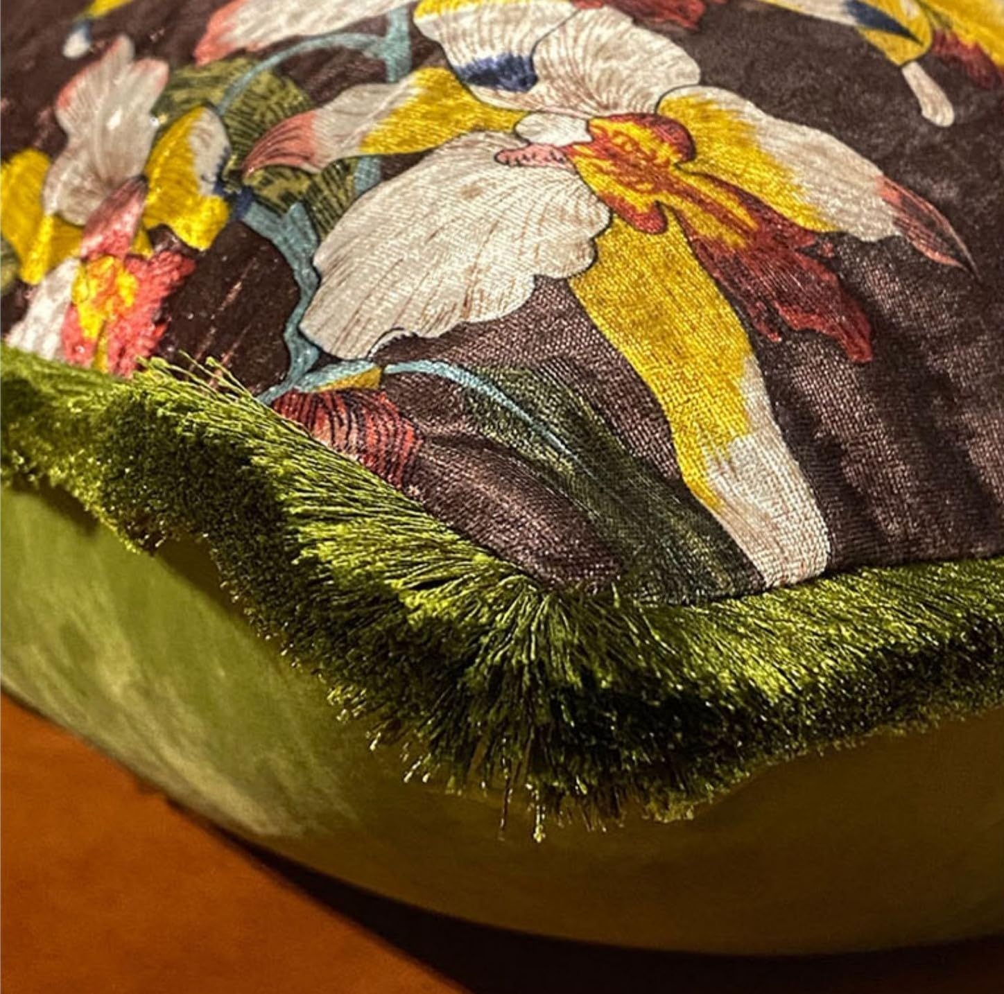 Brown Vintage Chinese‑Style Velvet Pillow Cover