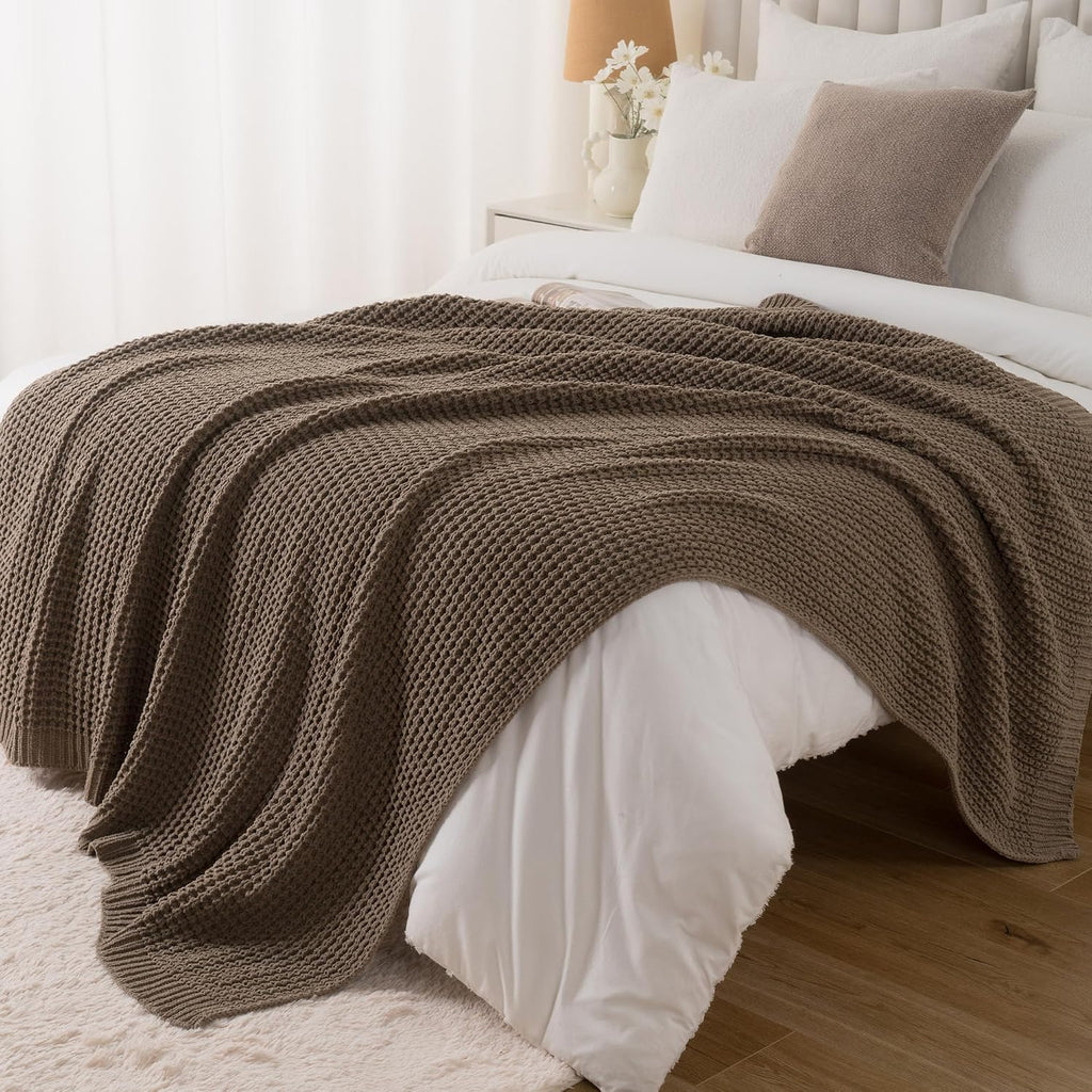 Camel Tan Waffle Knit Throw Blanket 50x60 Inch