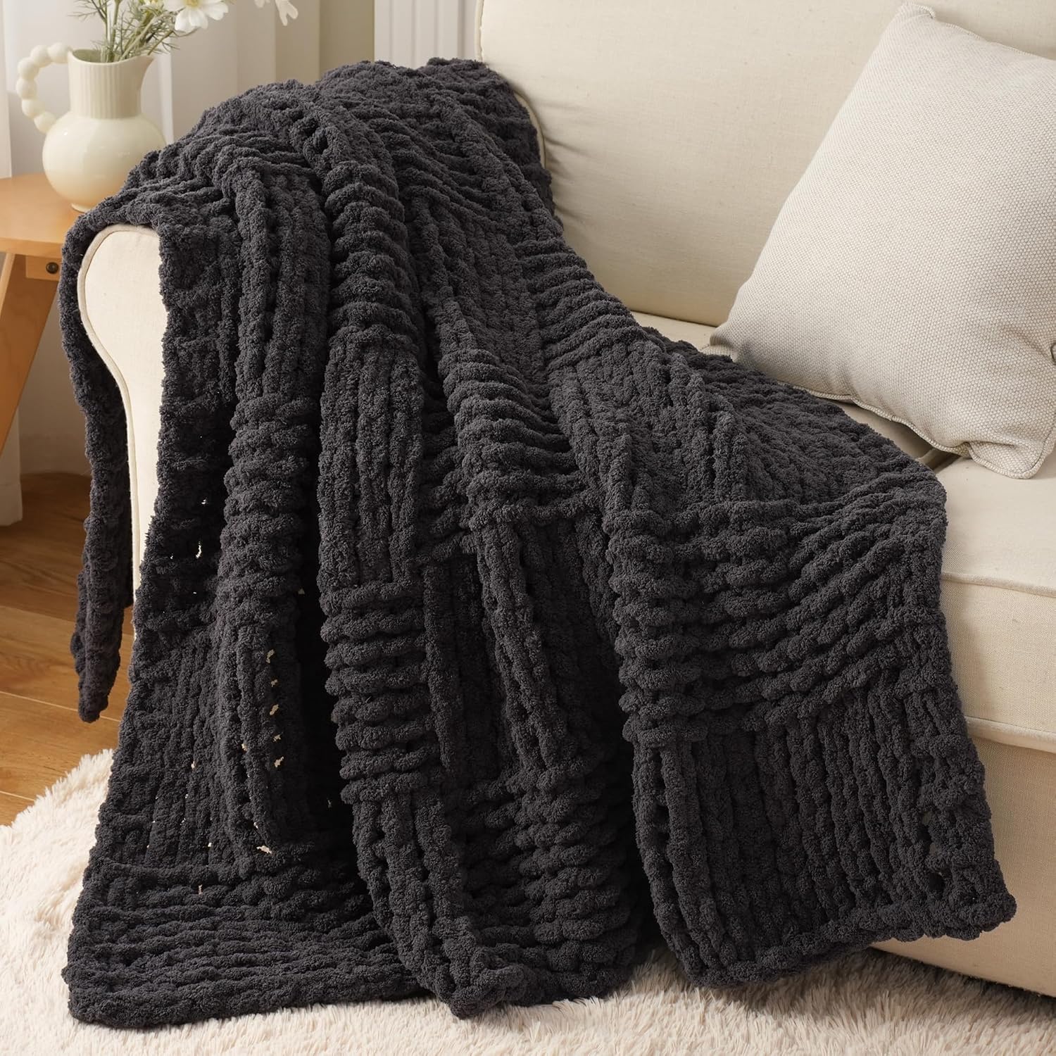 Dark Grey Throw Blanket for Couch, 50"x60"