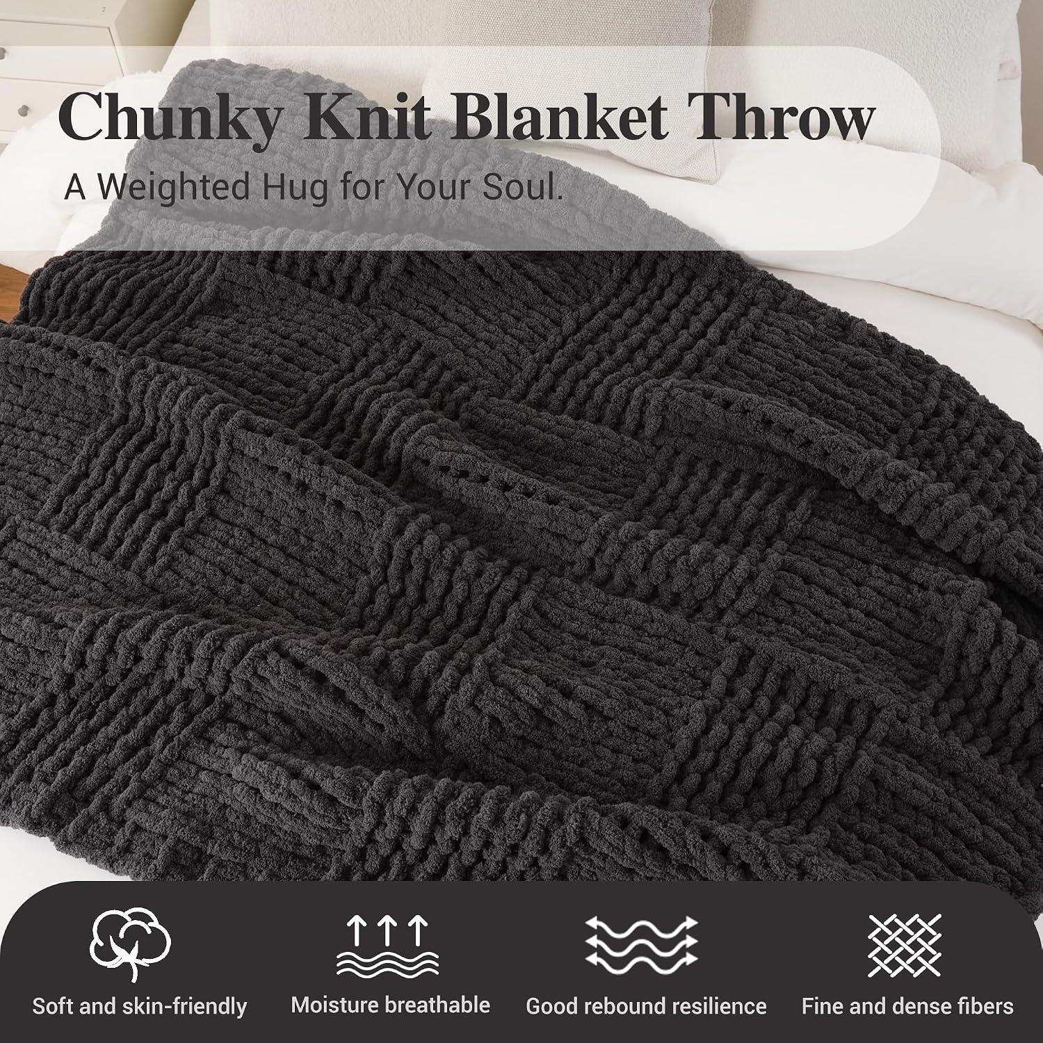 Dark Grey Throw Blanket for Couch, 50"x60"