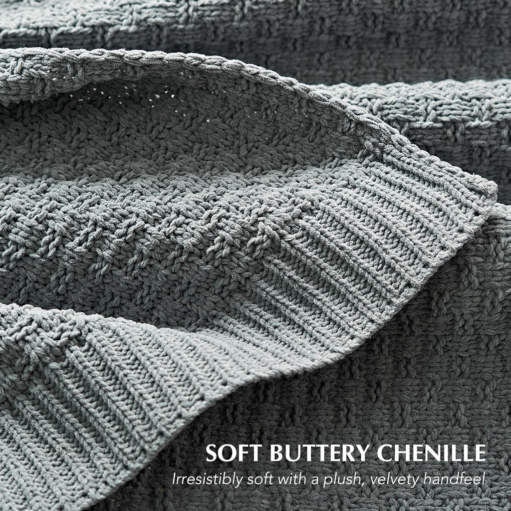 Dusk Blue Chunky Chenille Throw Blanket 50x60 Inch