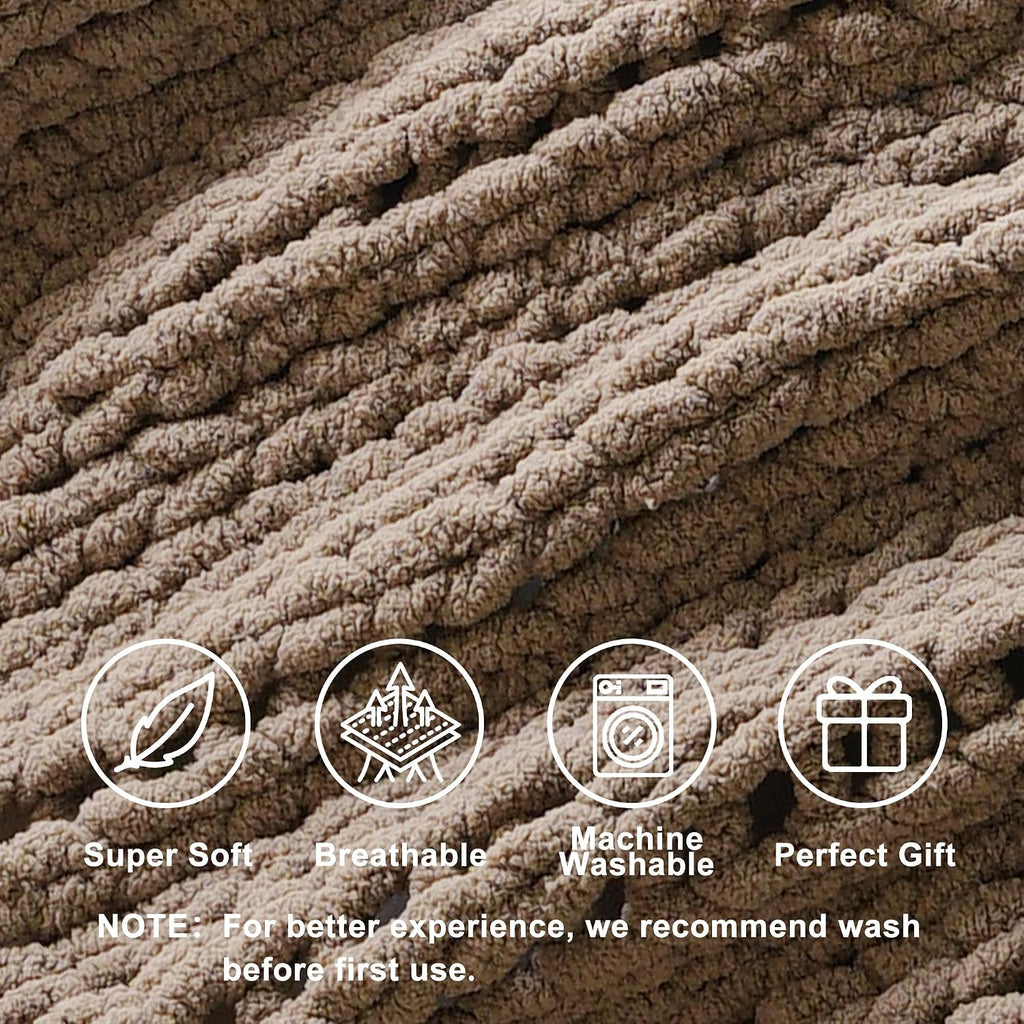 Beige Chunky Knit Chenille Throw Blanket 50x60