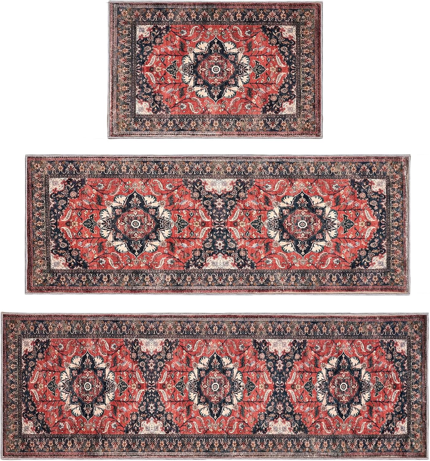 Boho Non‑Slip Washable Kitchen Rug Set of 3