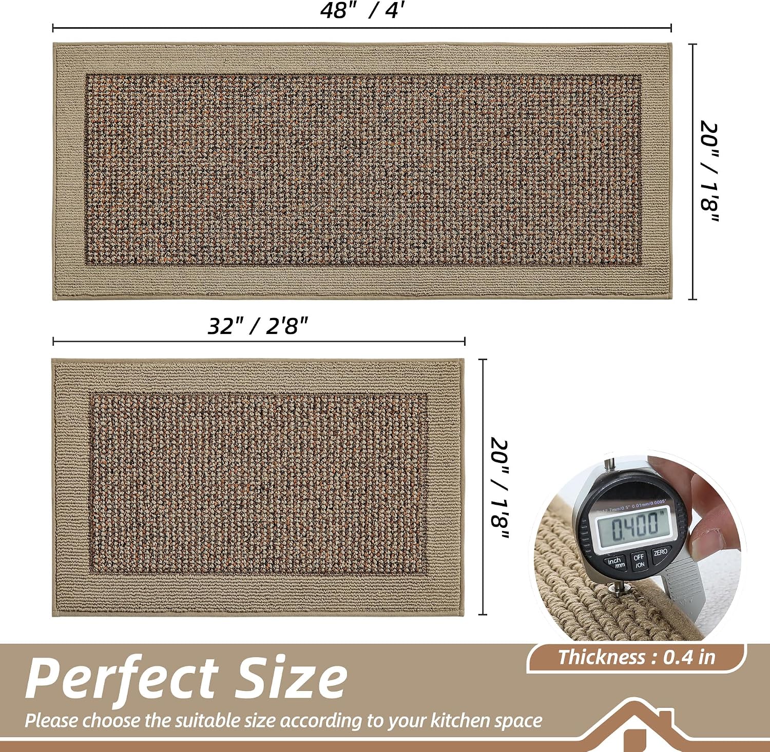 Taupe Non‑Slip Kitchen Rug Set of 2