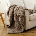 Beige Chunky Knit Chenille Throw Blanket 50x60