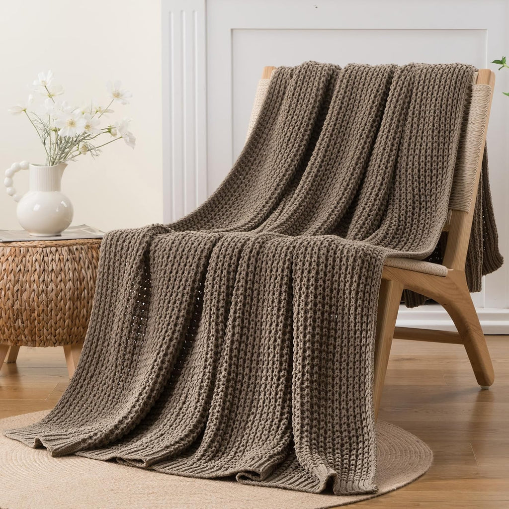 Camel Tan Waffle Knit Throw Blanket 50x60 Inch